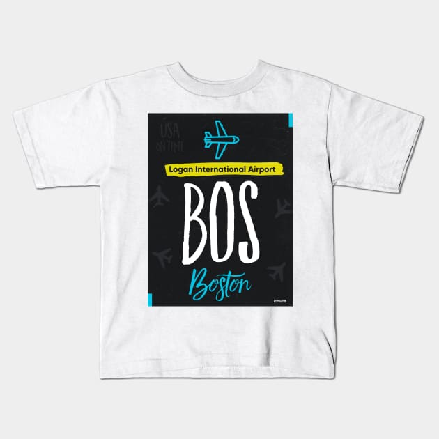 BOS BOSTON airport tag Kids T-Shirt by Woohoo